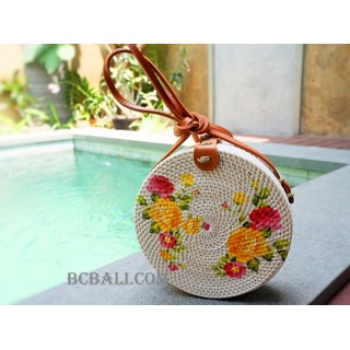 sling bags rattan with flower decoration